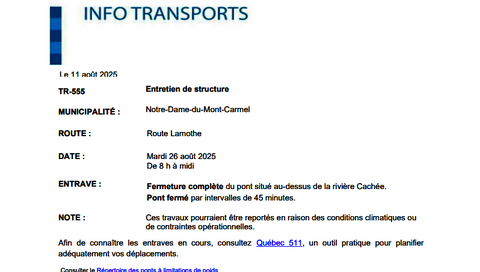 Travaux - pont de la rivière Cachée